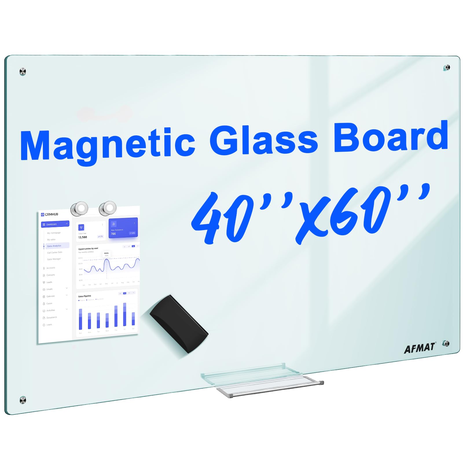 AFAMT Magnetic Dry Erase Board, 40" x 60" Glass Whiteboard, 4mm Tempered Glass, Strong Magnetic Surface, No Ghosting, Large Frameless Mounted Glass White Board for Office, Home, School