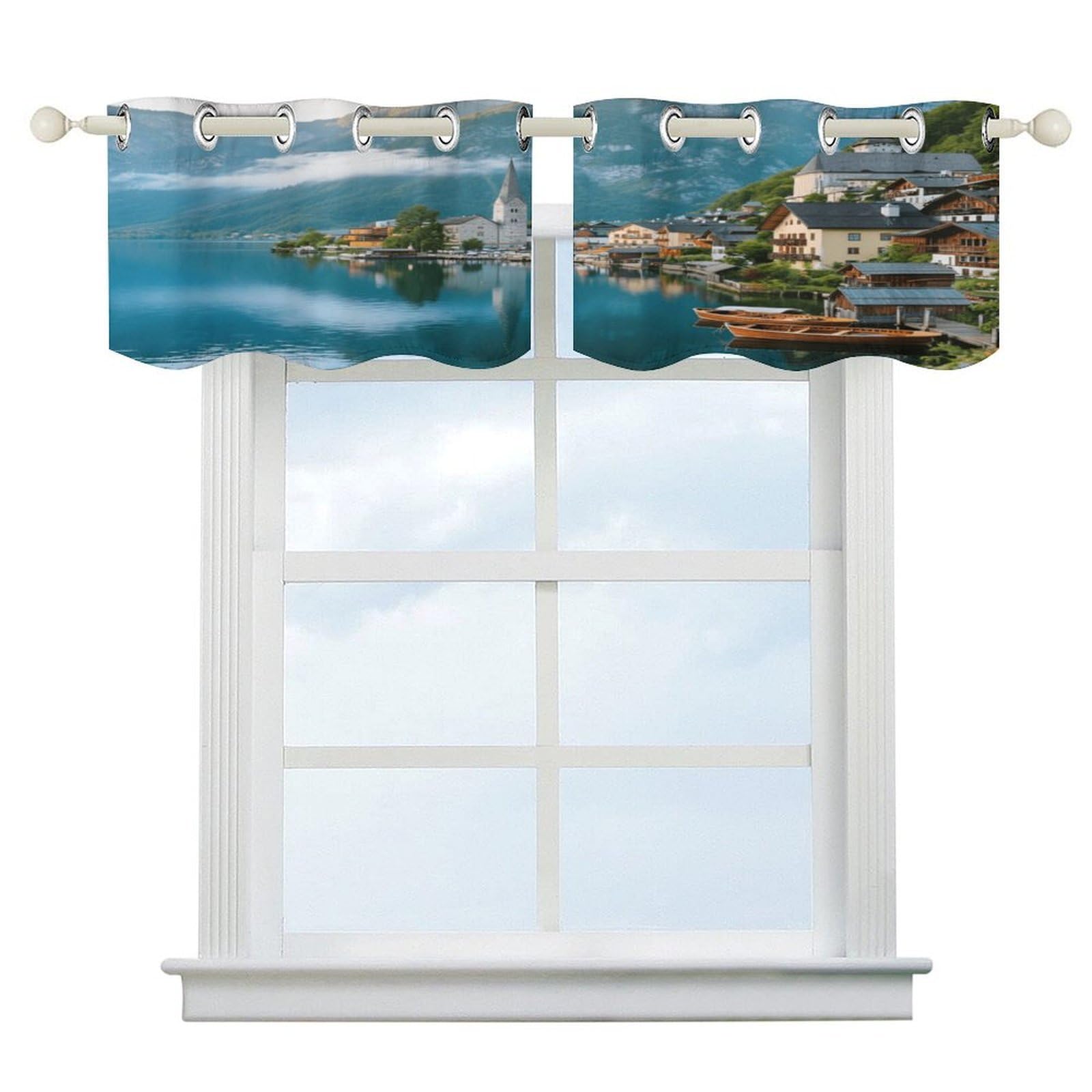 Fekiloot Style Hallstatt Lakeside Town Short Curtains Valance Curtain