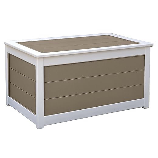Poly Waterproof Outdoor Deck Box 200-Gallon Large Deck Box Weatherproof Storage for Pool Decor, Porch Packages, Pool Towel Holder, Holds Up To 10 Cushions (Weatherwood & White)