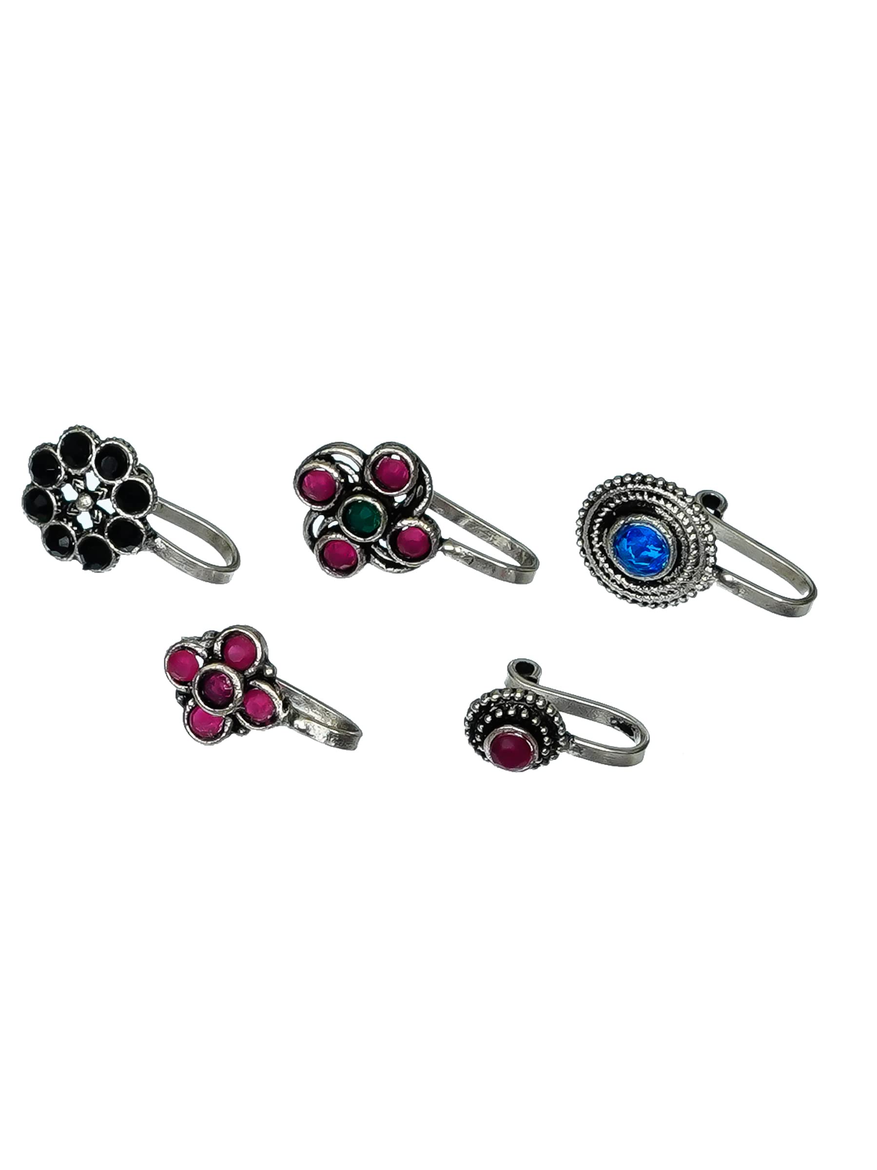 AHOORA Brass Silver Oxidized Designer Nosepins for Women (AHNR195_Rani Pack of 5_No Piercing Required) (B09K5SMNFG) Amazon Price History, Amazon Price Tracker