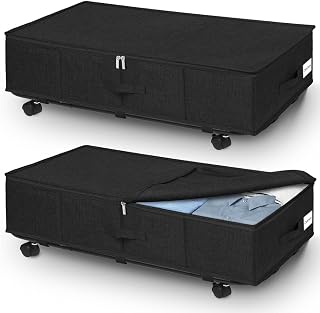 JUPELI 2 Stück Unterbettkommode mit Rollen, 50L Faltbare Unterbett Aufbewahrungsbox, Bettkasten Aufbewahrung Gskisten mit Metall-Bodenstütze, Groß Unterbett Aufbewahrungsbox für Steppdecken Kleidung