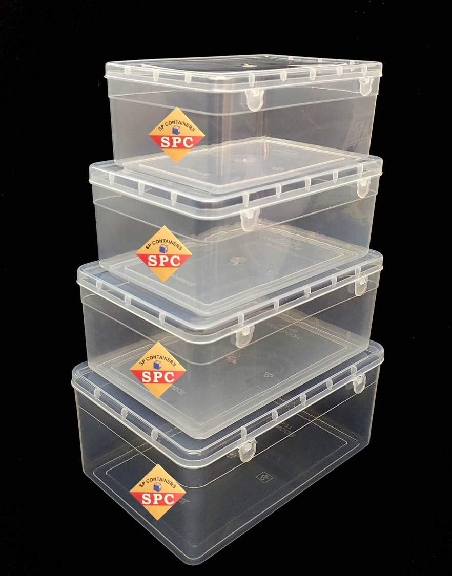 SPC Plastic Multipurpose Rectangular Storage Box with Locks (Transparent , 1st- 28.5x19x11.5 cm, 2nd- 26.5x17x11 cm, 3rd- 24x16x10 cm, 4th- 21x14x8.5 cm) - Set of 4