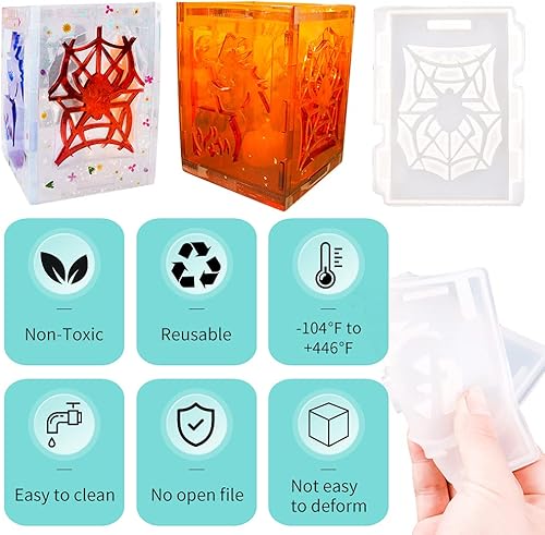Miniatura 5 de Molde de resina de linterna de Halloween, 6 moldes de resina de silicona que incluyen cabeza de calabaza, bruja, araña, forma de fantasma, moldes de