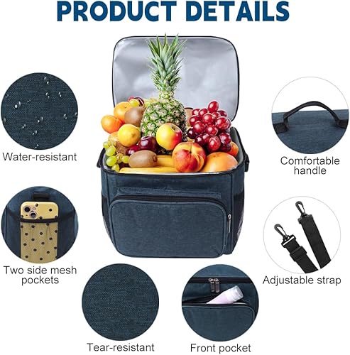 Miniatura 5 de Bolsa de almuerzo, bolsa de almuerzo aislada de 12 litros con correa ajustable para el hombro, lonchera con forro mejorado a prueba de fugas para