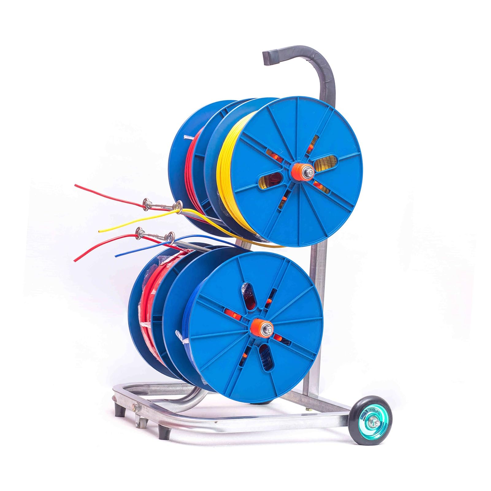 WDSOPK Blue Wire Spool Rack,Removable Electrical Wire Spool Holder Cart,4/6 Axle Cable Caddy with Wheels,for Industrial and Retail Use (Blue 4 reel)