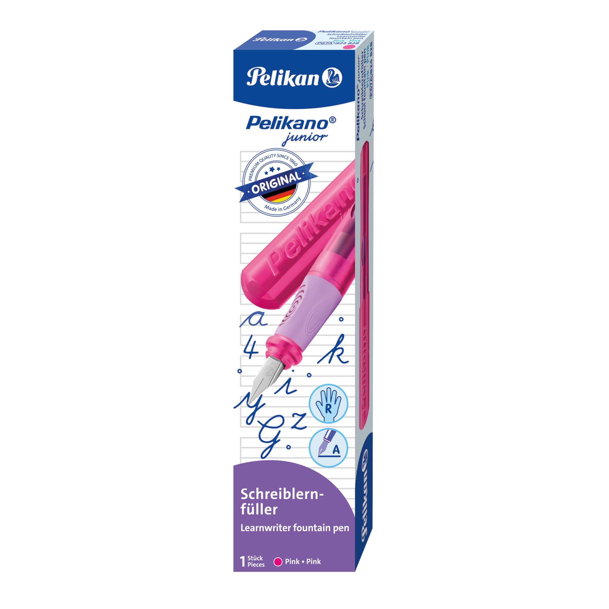 Pelikan Pelikano® Junior Learner's Fountain Pen for Right-Handed Users, Pink, Nib A, Folding Box