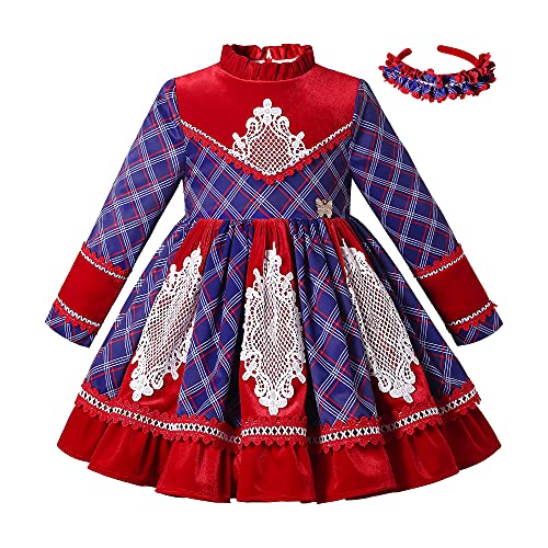 Pettigirl Girls Winter Vintage Burgundy Fashion Plaid Lace Ruffle Clothing Kids Teenage Stylish Holiday Dresses Suits
