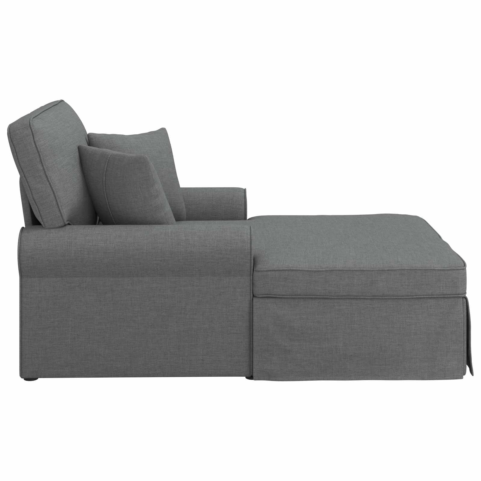 Chaise longue en tissu gris foncé avec jupe et 2 coussins 91 x 157 x 91 cm Canapé de salon moderne avec accoudoirs et dossier pour salon, chambre à coucher, se détendre et lire
