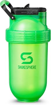 SHAKESPHERE 13.5oz Straw Shaker Bottle No Mixing Ball BPA-Free,Tritan Green | Capsule Design, No Mixing Ball, Portable and Compact, Easy to Clean, Stain-Resistant, Gym, Travel, Workout, Smoothies