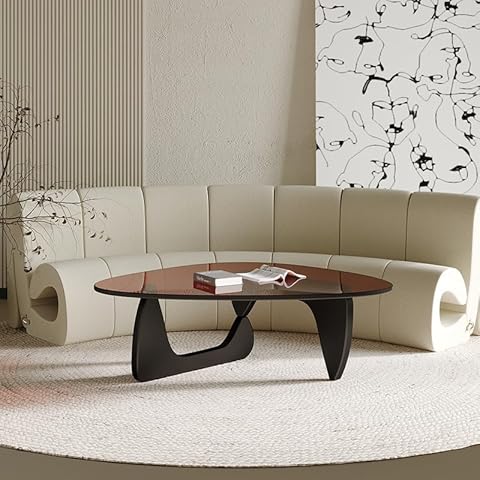 PRITIY Triangle Glass Coffee Table Solid Wood Base and Triangle Clear Glass for Living Room Patio Study Vintage Glass End Table Coffee Tables (32 * 22 * 16, Black Teal) Cover