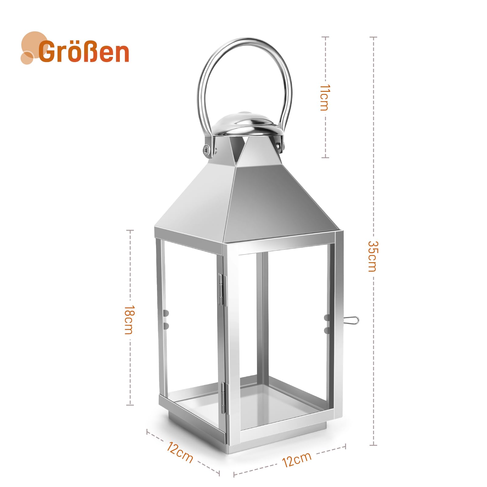 Laterne Silbrig Metall Kerzenlaterne 30cm Metall Laternen für draußen, Garten Outdoor Windlichter Wetterfest Kerzenlaterne Retro Halloween Weihnachten Friedhof Kerzenständer Kerzendeko (Silbrig S)