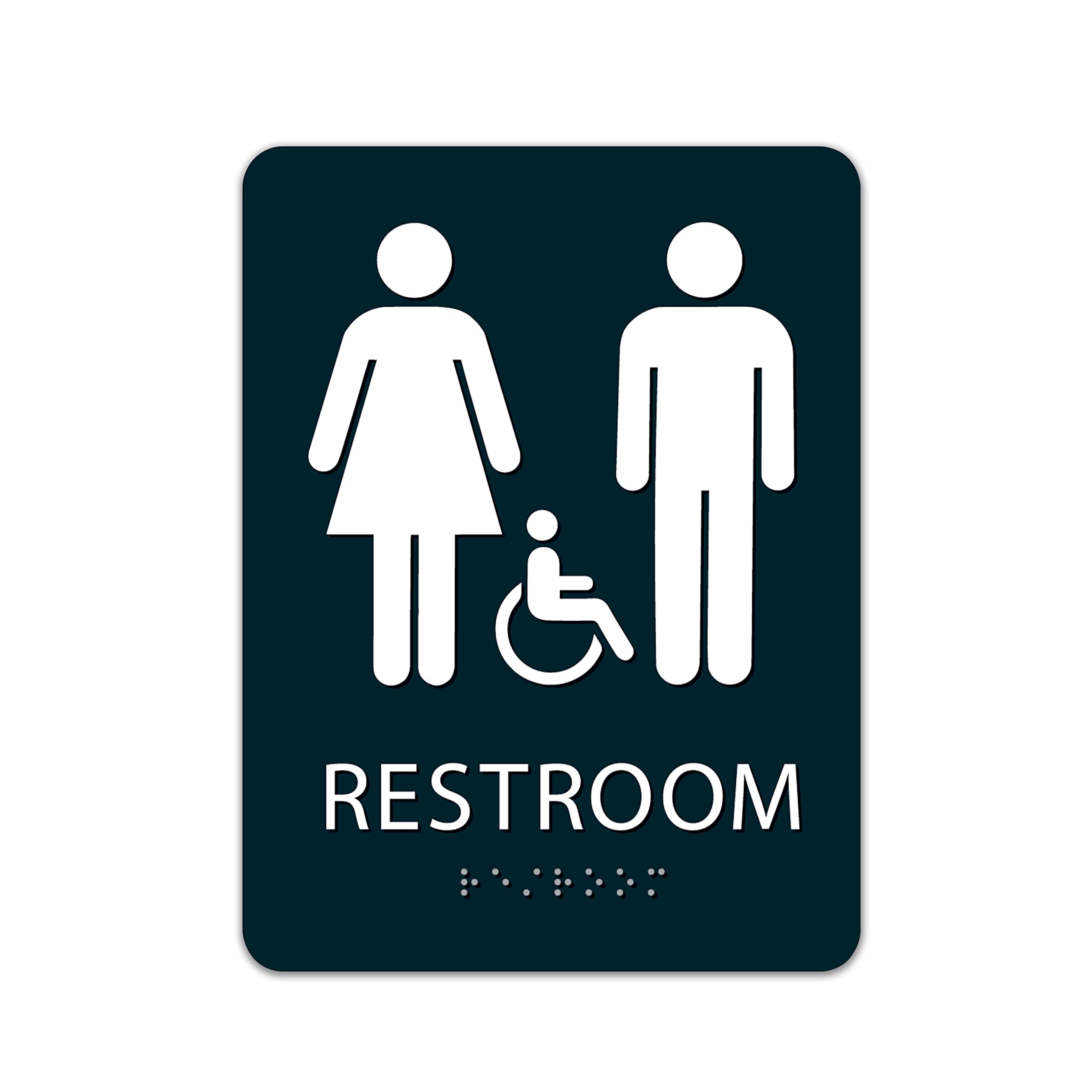 ALPHA DOG ADA SIGNS - Unisex Bathroom Sign with Braille for Your Business, 8x6 Inch, ADA Compliant, Indoor or Outdoor, Easy Installation, Made in the