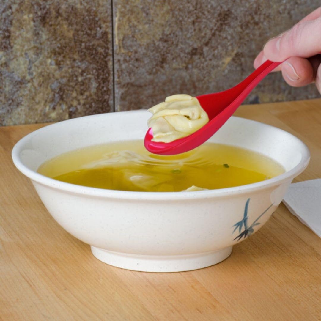 TrueCraftware- 1 oz Asian Soup Spoon Orange Color Melamine Set of 12- Break-Resistant Soup Spoons Table Spoons Ramen Spoons Japanese Soup Spoons for Dumpling Miso Pho Wonton Noodles