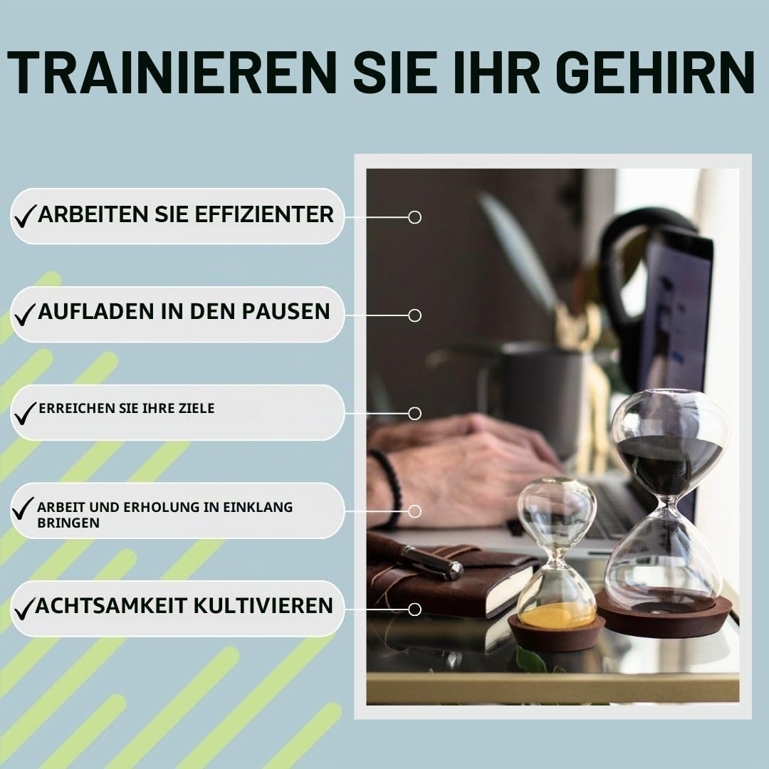 Dekoratives Sanduhr-Set – beinhaltet 25- und 5-Minuten-Sandglas-Pomodoro-Timer mit Holzsockeln – Zeitmanagement-Produktivitätswerkzeug – Geschenk für Heimbüro Schreibtisch