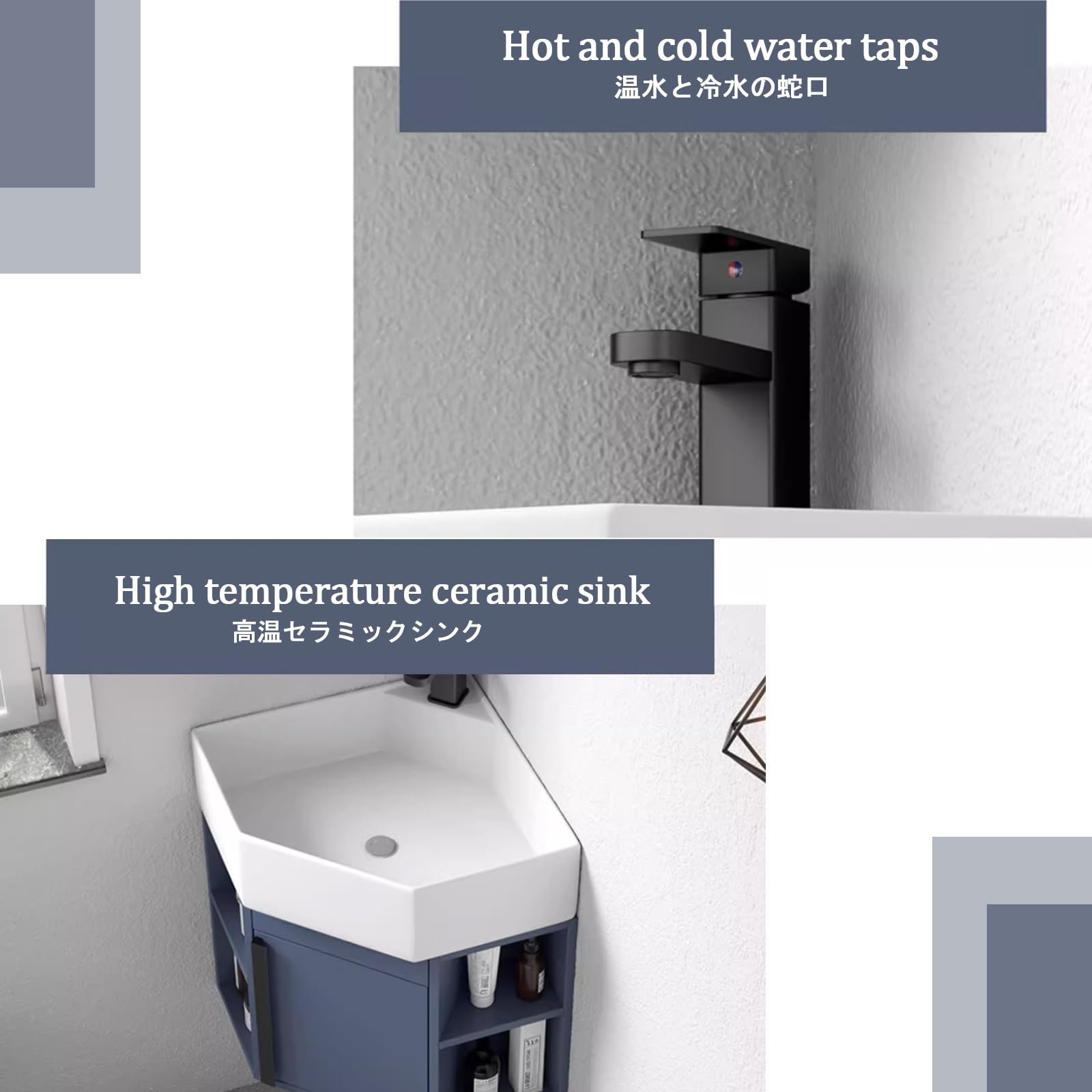 Mobile Bagno Lavabo Angolare con Lavabo da Appoggio Lavello Bagno con Mobile Lavandino da Casa Lavabo di Utilità con Scarico E Rubinetto Mobile Bagno Sospeso,for Bagno,Lavanderia