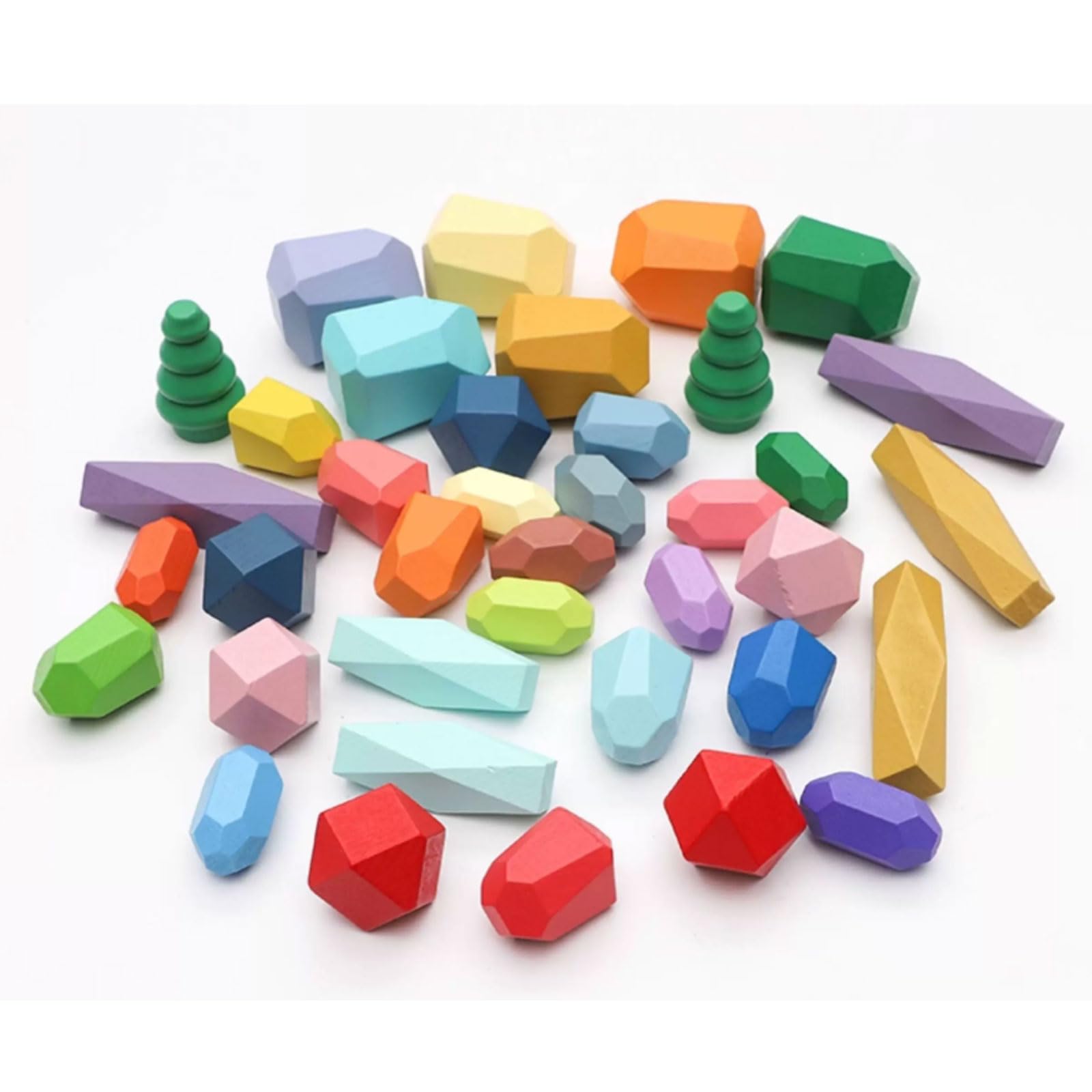 Bloques Equilibrio Madera Montessori con Piedras Apilables Arcoíris | Juego apilamiento piedras coloridas estilo nórdico, juguete educativo sensorial, bloques construcción