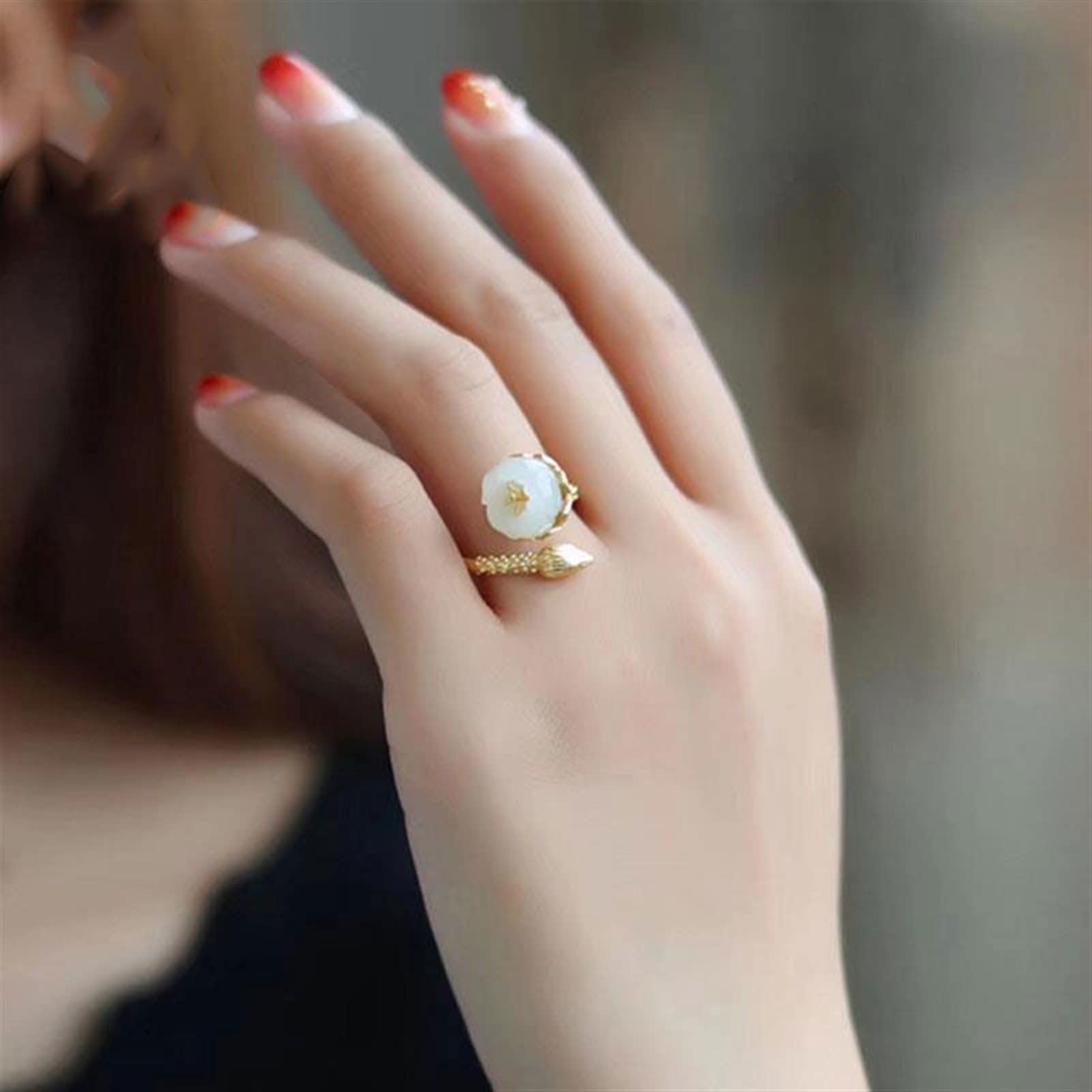 Amazon.com: Natural Hetian Jade Open Ring Chinese Style Retro