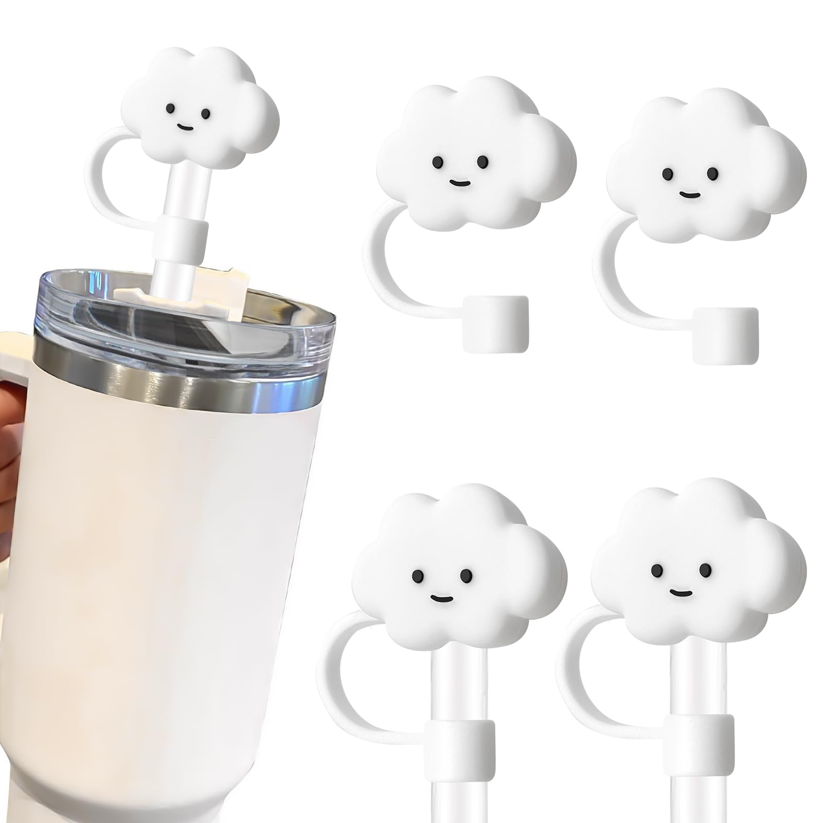 AjouvtkStraw Cover for Stanley 40 Oz Cup,4 Pack Silicone Straw Topper 10mm Cloud Shape Straw Covers Cap,Straw Protectors,Reusable Straw Tip Covers for Stanley Cups Spill Stopper Accessories