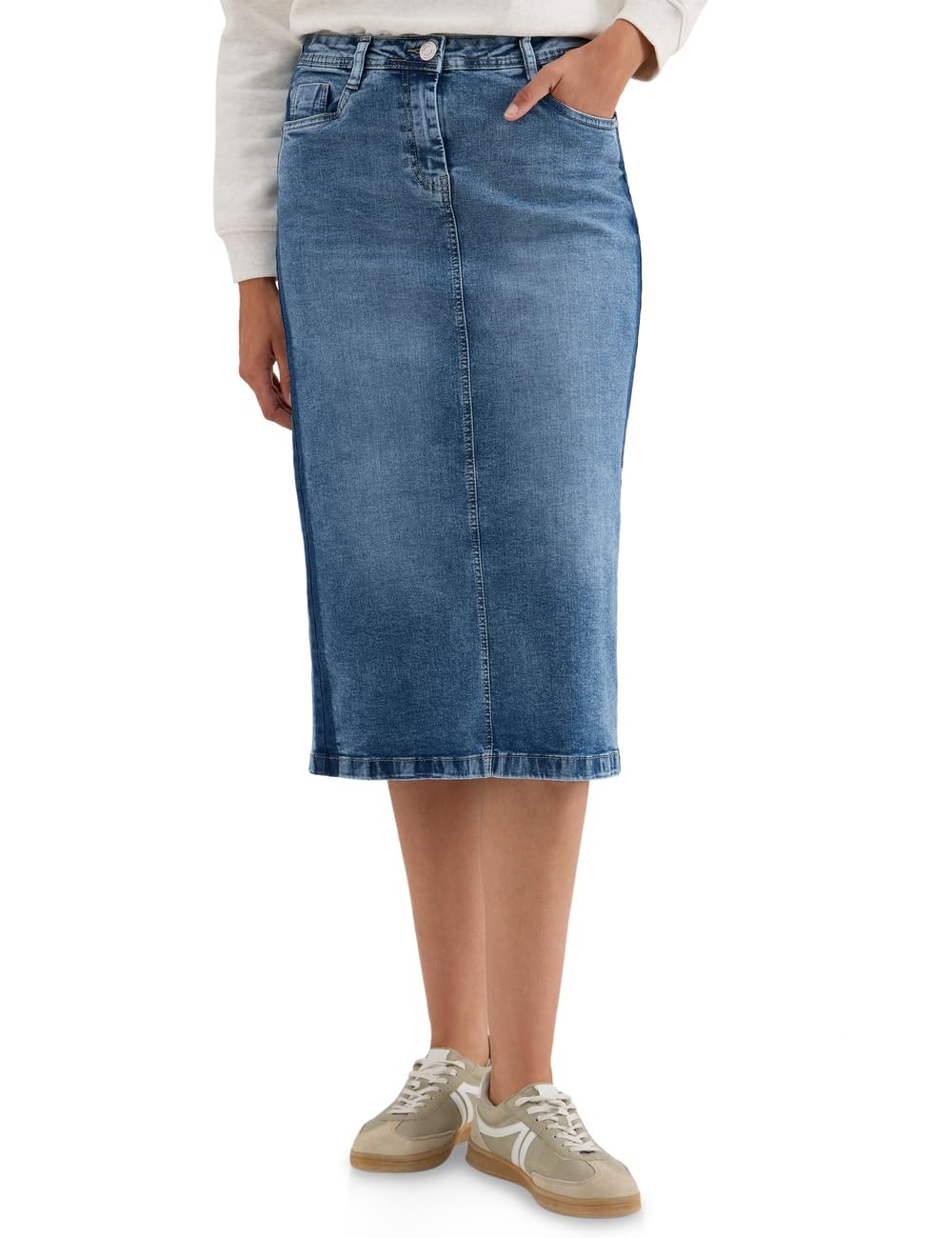 CECIL Jeansrock Damen, Gr. 30 – light blue washed, Denim Midi Rock