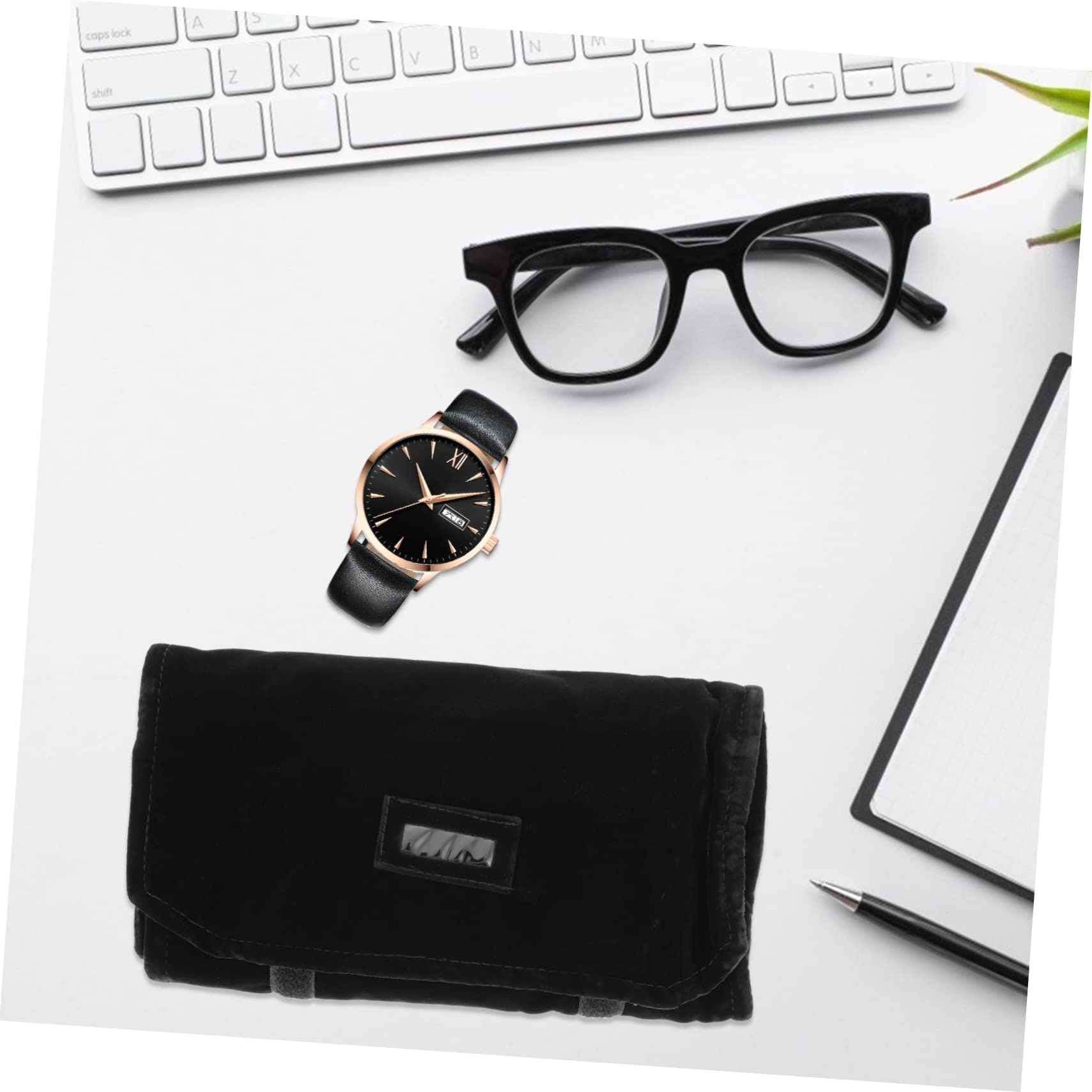 DECHOUS Watch Storage Bag Jewelry Small Ornaments Pouch Flannel Black