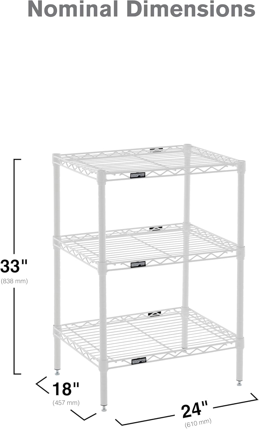 METRO Professional's Choice Commercial-Grade NSF Shelving Unit - Multipurpose Adjustable Wire Shelf for Home, Garage, Kitchen and More - 3 Shelves, 18" W x 24" L x 33" H - Chrome