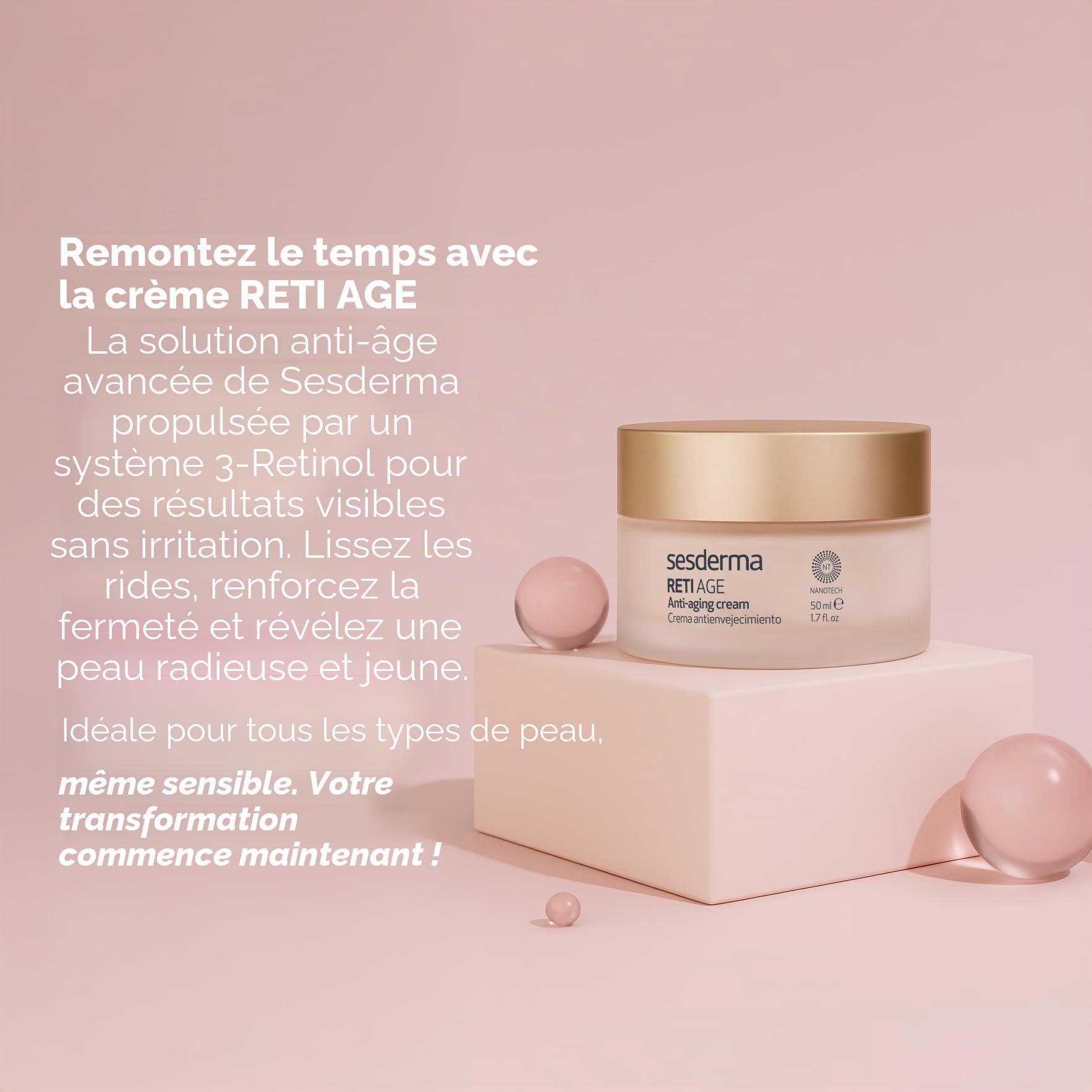 Sesderma Retiage Crème faciale – 3-Retinol System – Atténue les rides, raffermit, hydrate et unifie le teint – 50 ml