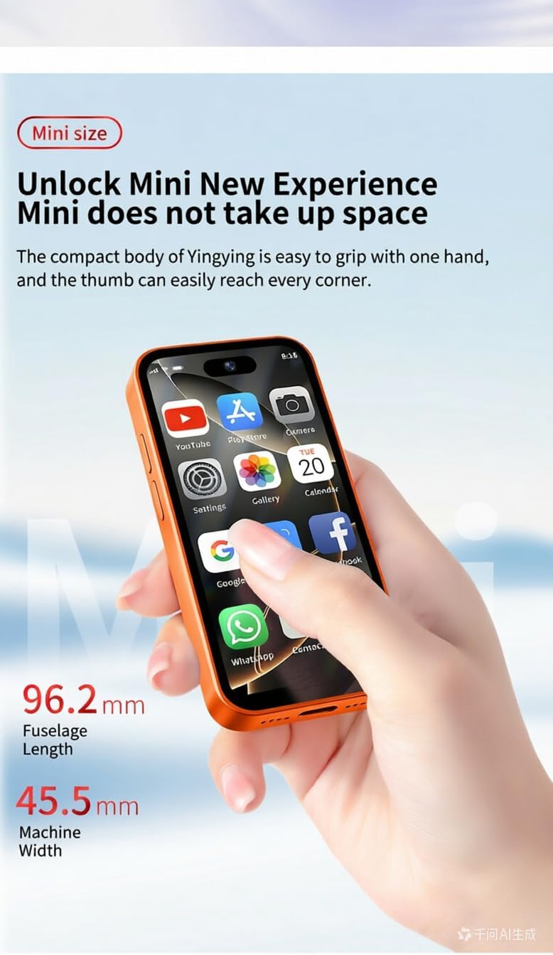 Mini Phone Unlocked 3.75" HD Touch Screen Mini Smartphone Android Compact Mobile Phone for Kids &Students Cell Phone wih Quad-Core Dual SIM Face lD1GB+16GB