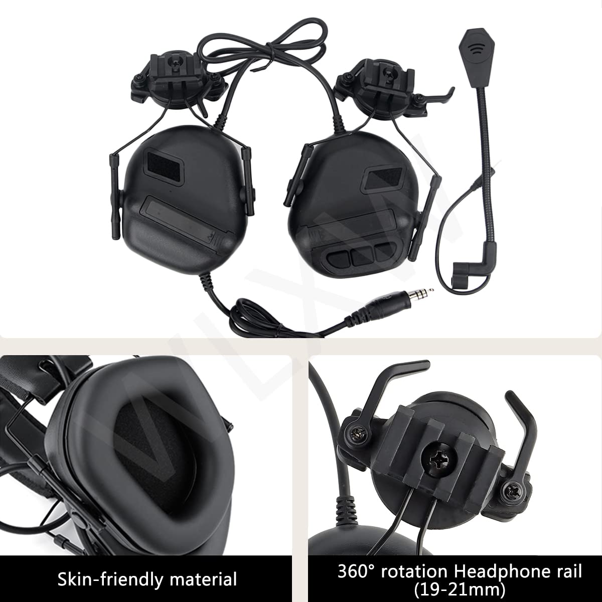 WLXW Casco Antiproiettile in Kevlar E Set di Cuffie Tattiche Regolabili, Casco Tattico Balistico di Livello 3 Leggero con Cuffie con Cancellazione del Rumore del Casco