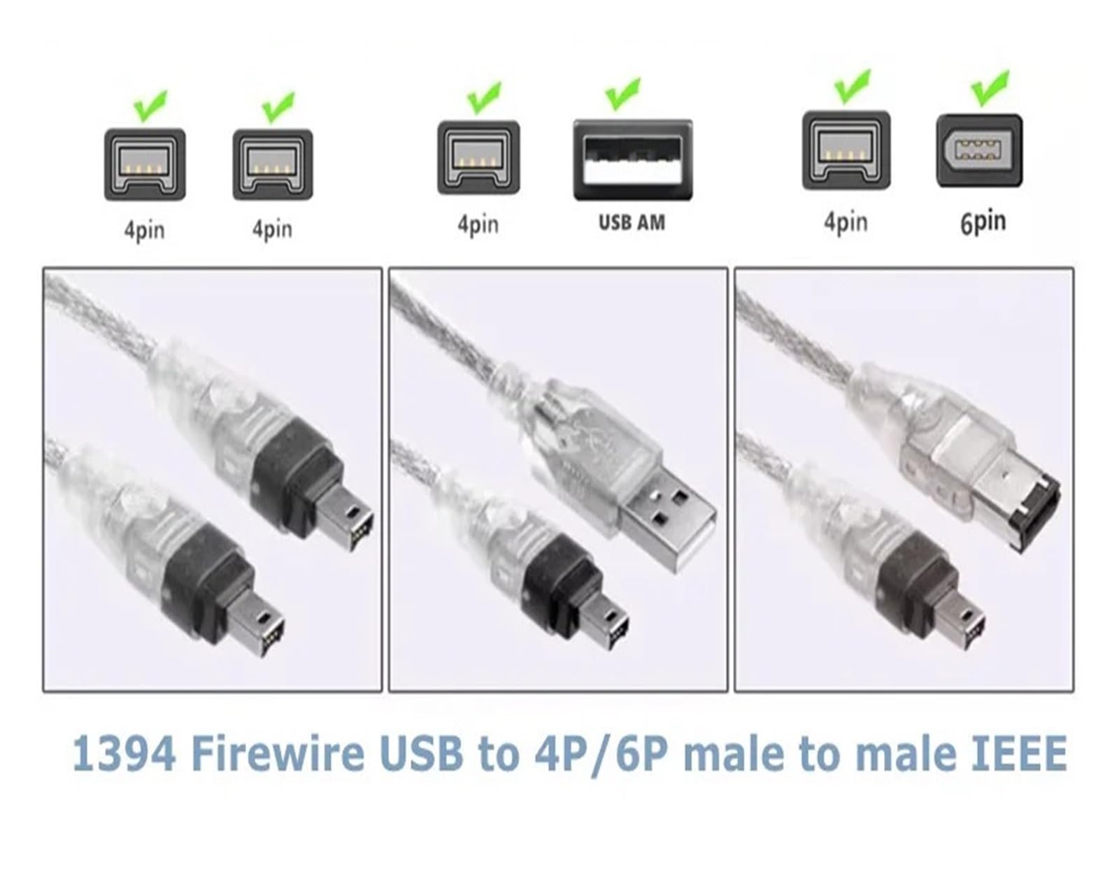 Cavo Firewire ad alta velocità per telecamere DV IEEE 1394 da USB 2.0 a 4 pin a 6 pin e a 1394B (4-4)