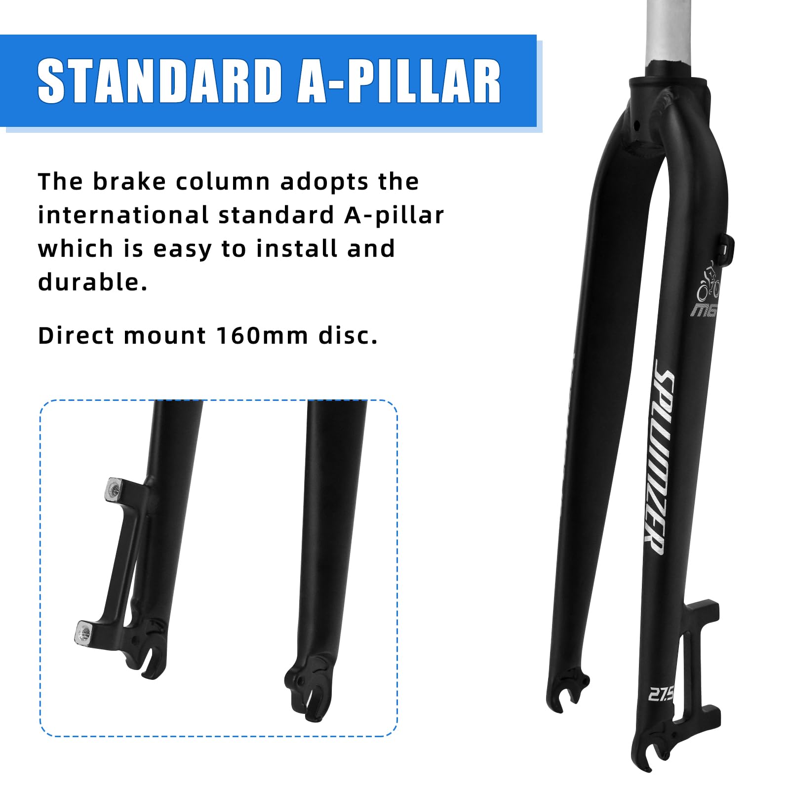 1-1/8" 26/27.5/29" Fourche VTT en Alliage d'Aluminium avec Frein à Disque Rigide, 28.6mm Tube Droit sans Filetage Fourche Avant de VTT Superlight
