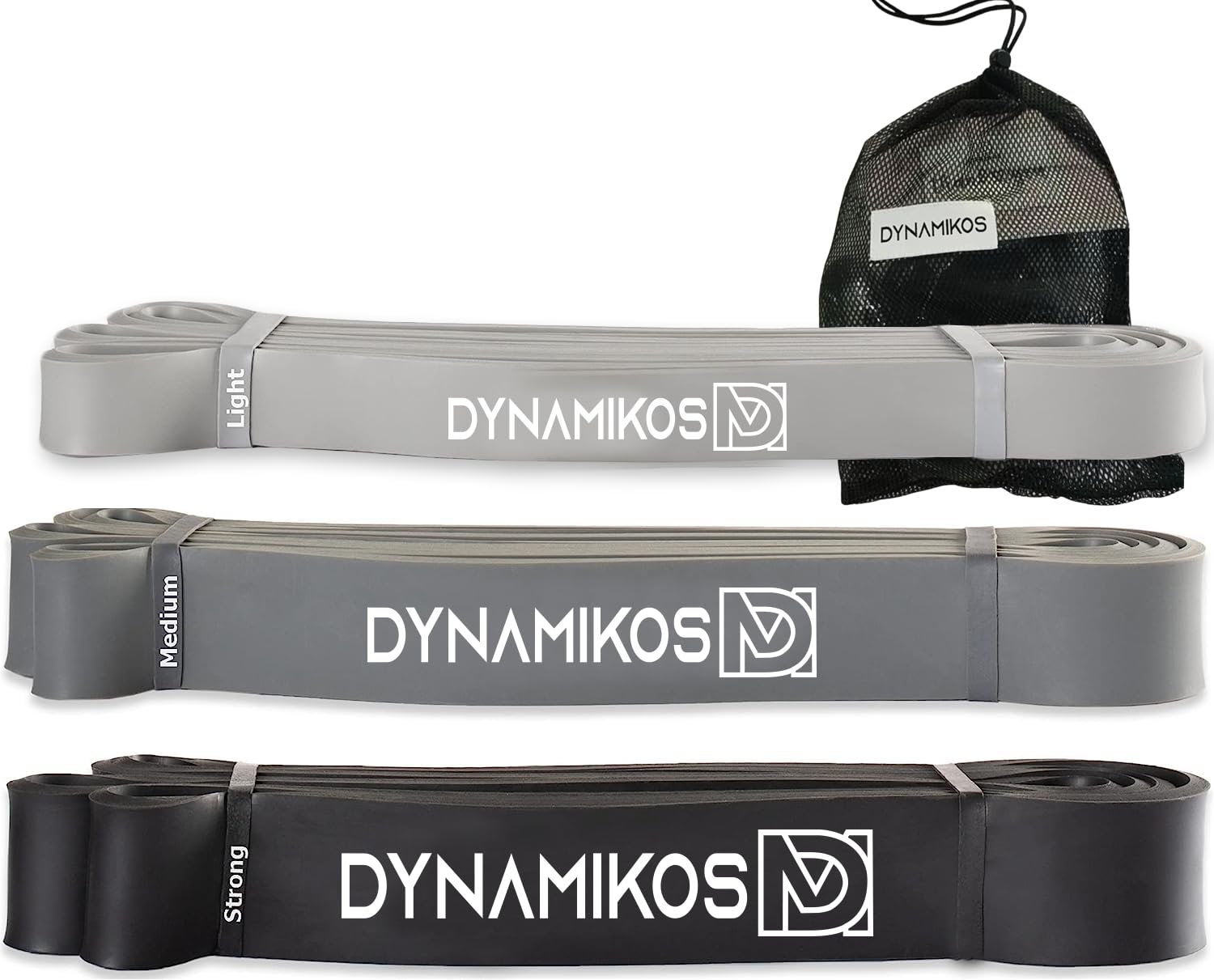 DYNAMIKOS Resistance Bands Set - Strength Training Exercise Band, Pull up Assistance Rubber Bands, Resistance Bands for Workout, Exercise & Fitness - 3 Levels (Light, Medium & Hard) (Natural Rubber)