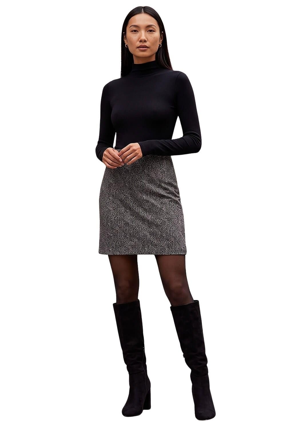Roman Women's Grey Smart Textured Elastic Waist Stretch Skirt In | Size: 18