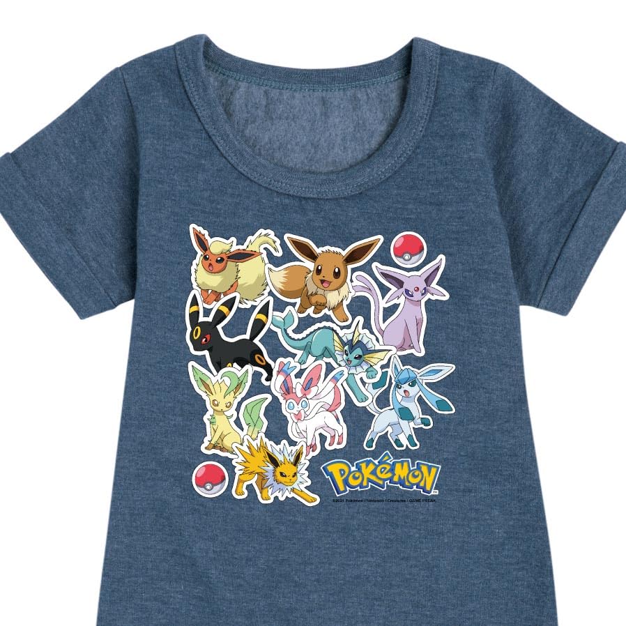 HYBRID APPAREL - Pokémon - Eevee Evolution Stickers - Youth Girls Fleece Dress - Size Large Heather Navy3