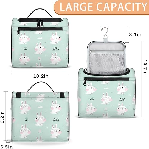 Miniatura 3 de Neceser de conejo de dibujos animados para mujer, organizador de maquillaje de viaje con gancho para colgar, bolsas de cosméticos de viaje para