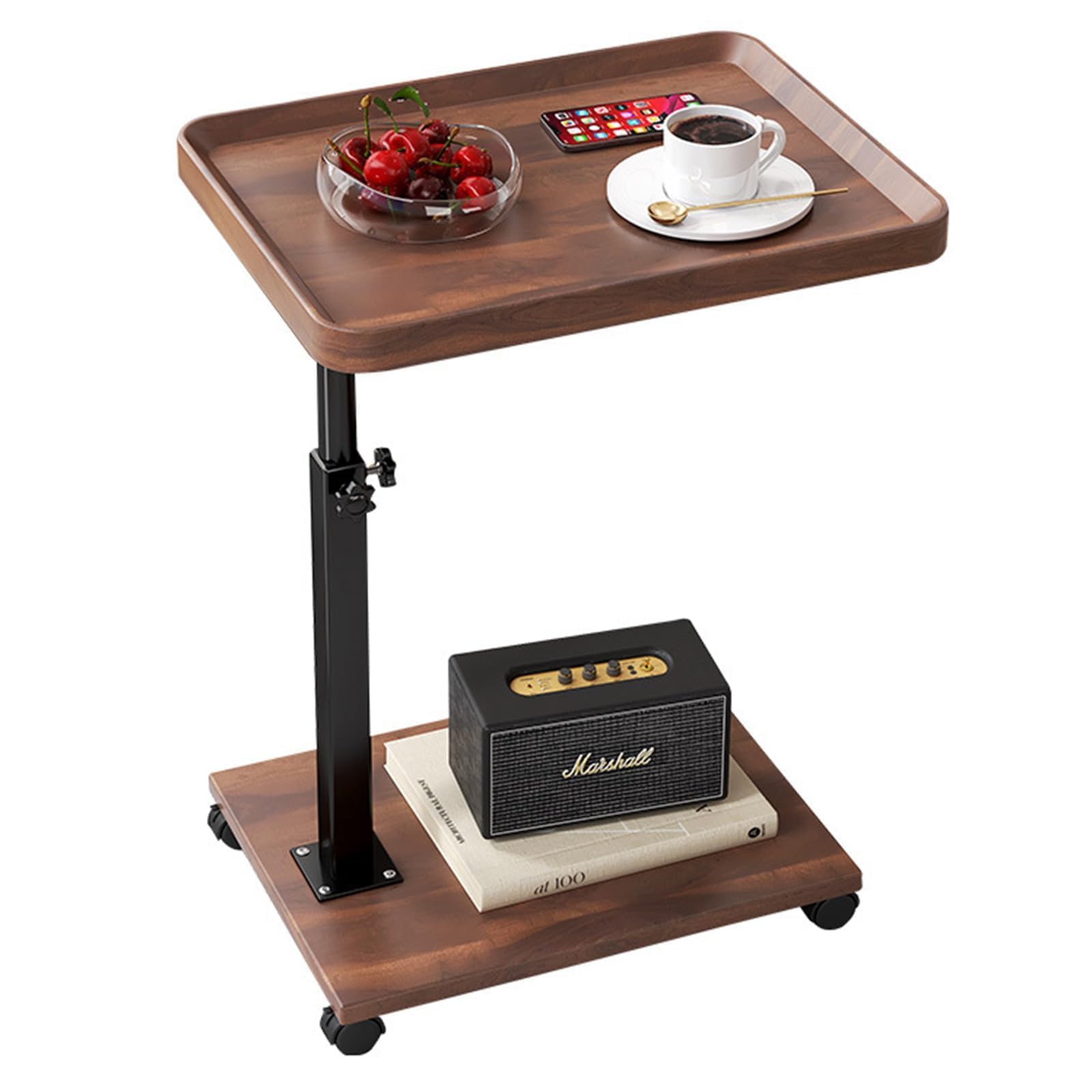 Table D'appoint À Roulettes Réglable En Hauteur (45-80 Cm),en Forme De C ,360 ° Pivotante Canapé Table D'appoint Pour Canapé ,Petite Café Moderne C Tables, Aux 4 Roulettes,pour Salon/Chambre/Balcon