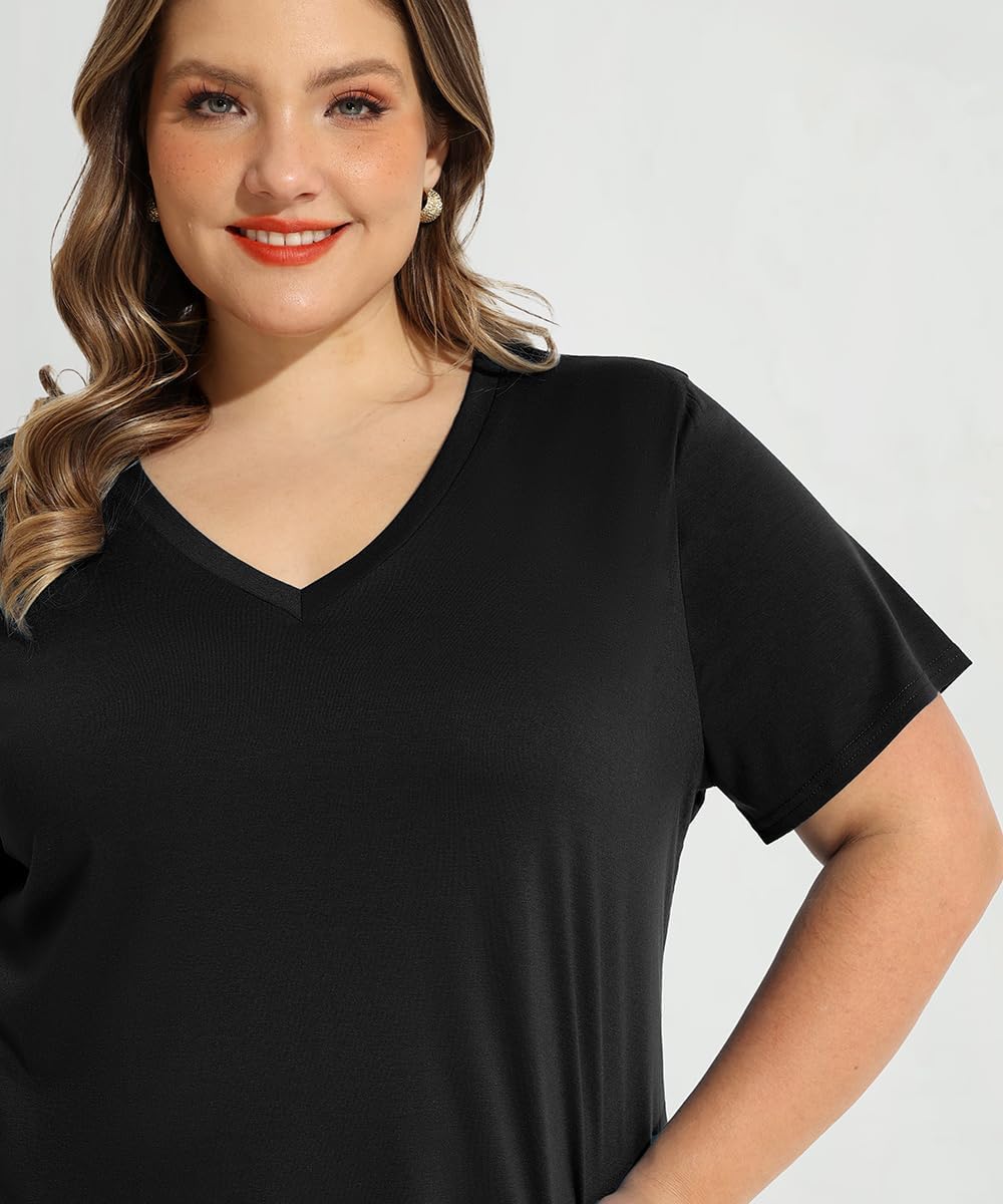 CARCOS Womens Plus Size Tops Short Sleeve Shirts V Neck Tunic Floral/Aniaml Blouses XL-5X - Image 4