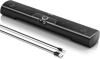 VersionTech Computer Speaker Mini Soundbar Wall Mountable, 10W Wired PC Speakers Sound Bar 3.5mm Input, USB Powered Sound Bar with Volume Control for Desktop Monitor Laptop Projector Mac -White