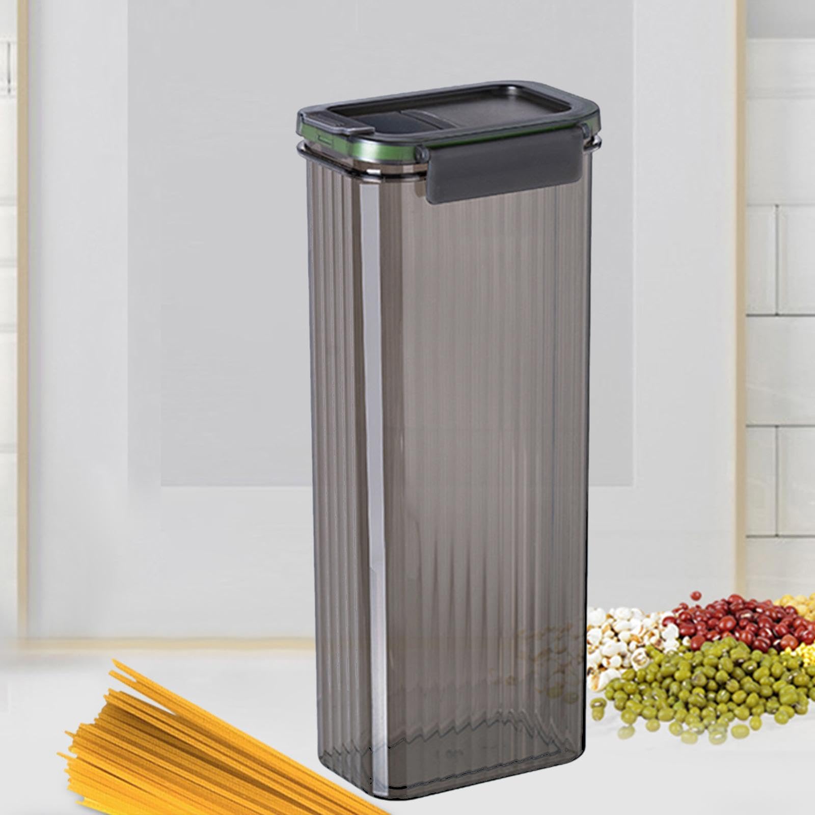 predolo Spaghetti Behälter, Luftdicht, mit Deckel, Nudel Aufbewahrungsbox, Nudelgläser, Transparenter Vorratsbehälter, Lebensmittel Aufbewahrungsbox für Bohne, GRAU