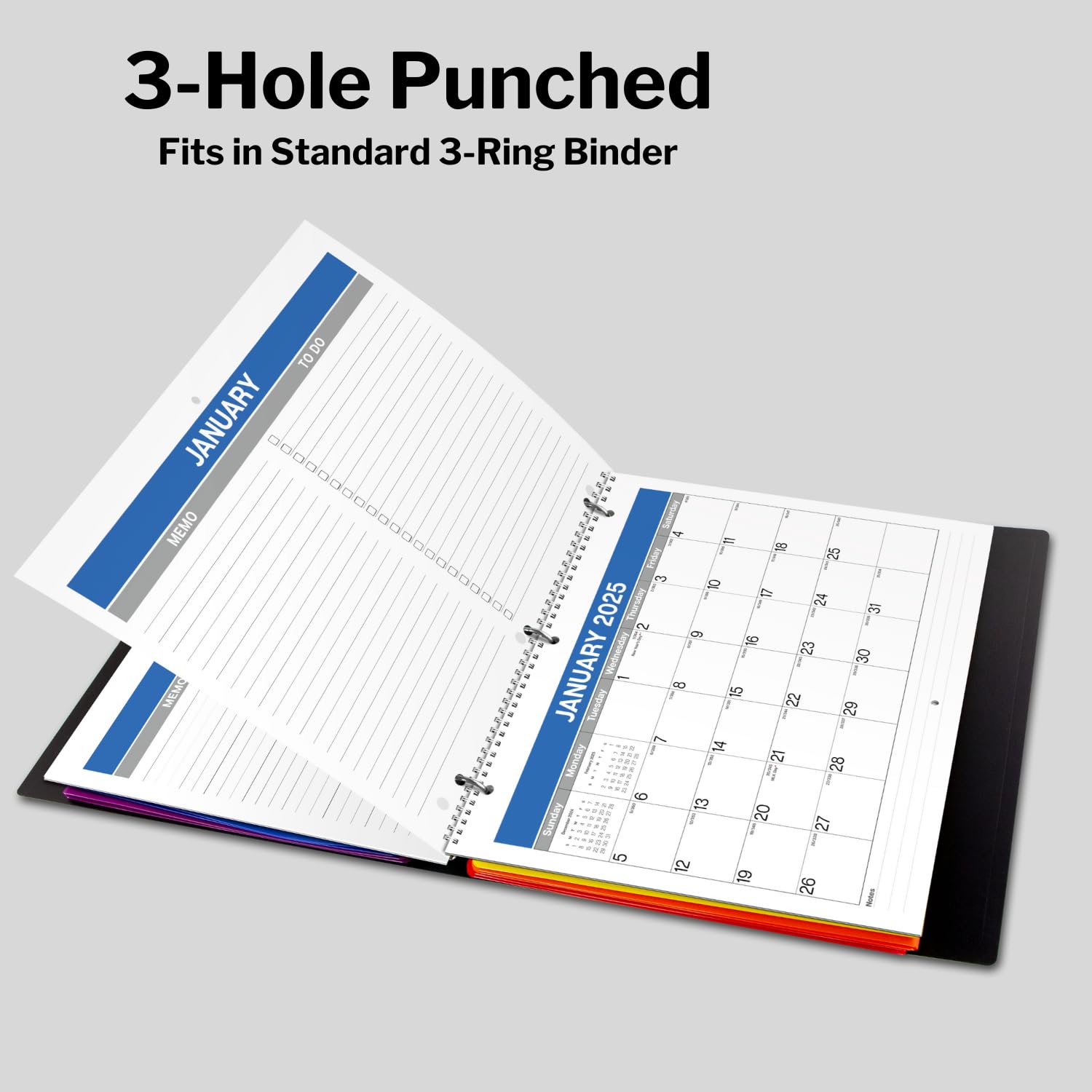 bound カレンダー Calendar 2025-2026 for 3 Ring Binder - Wall Calendar from
