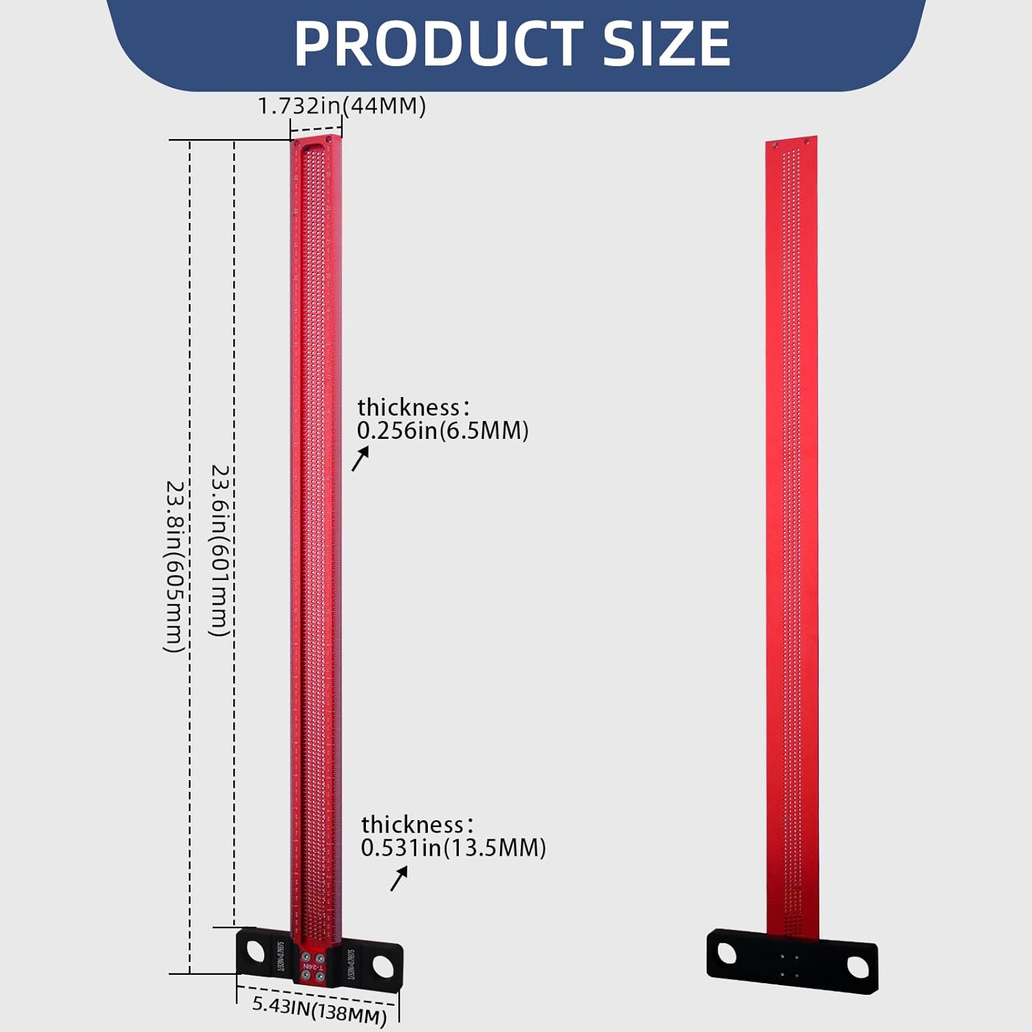 HFM Woodworking Scriber T-Square Ruler 24 Inch Architect Ruler for Carpenter Work, Layout and Measuring, Aluminum Alloy Square Layout Scriber