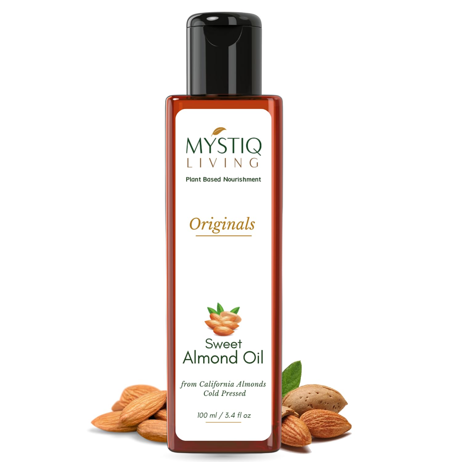 Mystiq Living Sweet Almond Oil for Face, Hair, Baby Massage, Glowing Skin (Badam Rogan) - 100 ML | Cold Pressed, 100% Pure & Natural