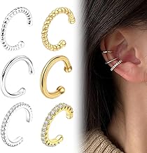 Women's Ear Cuff Earrings 6 Pieces Clip in Silver and Gold
