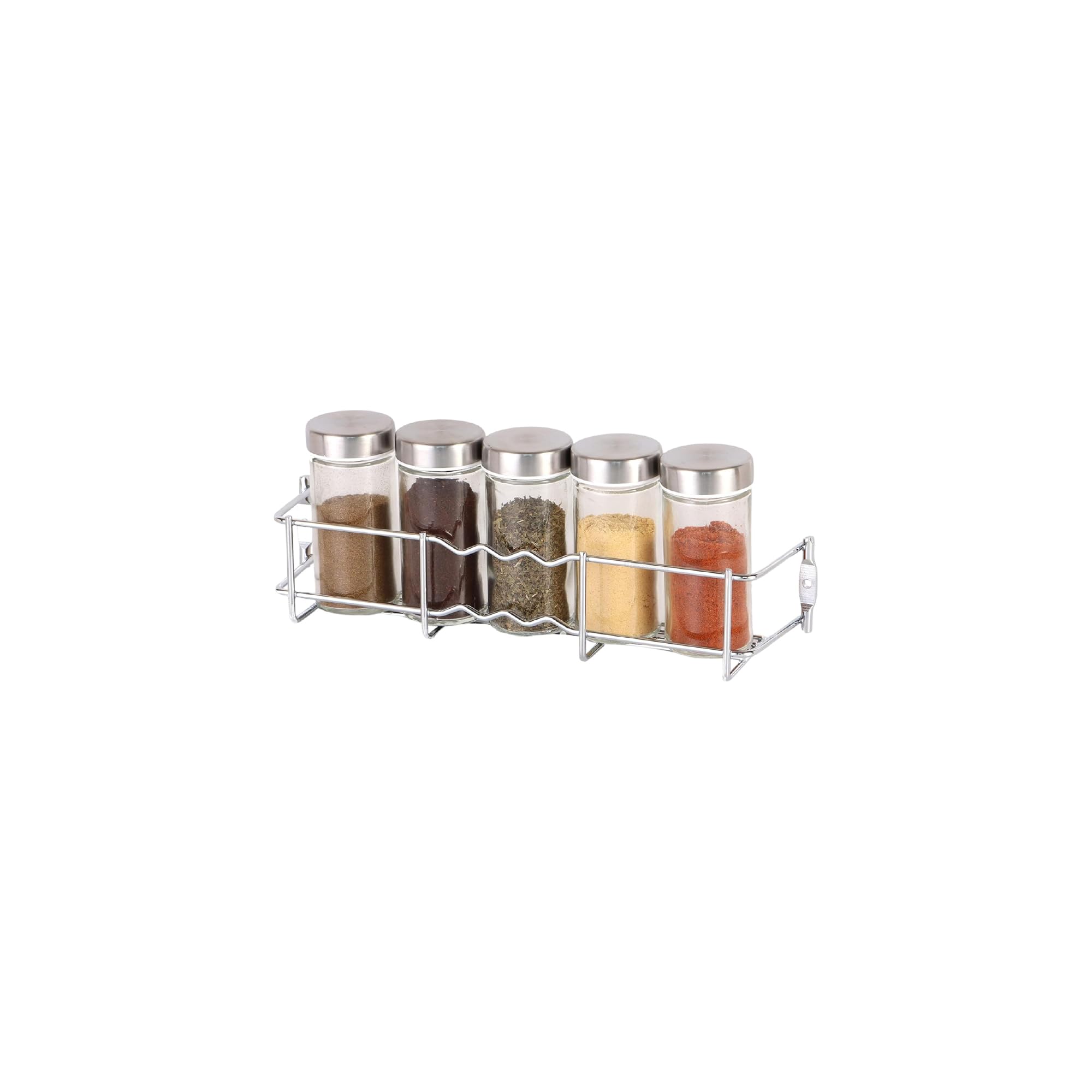 Buckingham Spice Rack 1 Tier Chrome Wall Mounted Back of Cupboard Door Organiser Premium Quality Heavy Gauge Storage for 5 Spice Jars 28 cm โ image 1