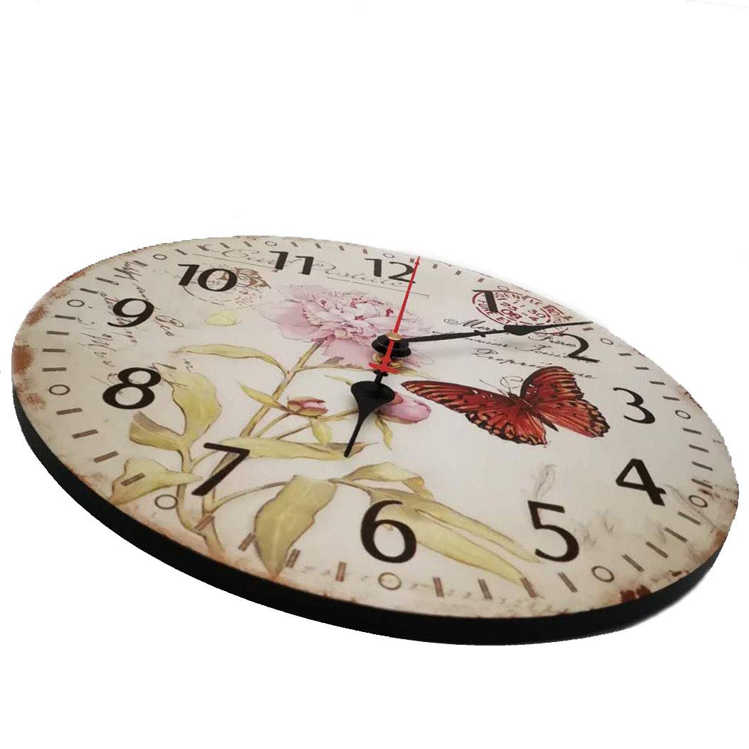 Orologio Da Parete Rotondo In Legno Stile Francese 34 Cm - Design Vintage Con Gallo, Silenzioso