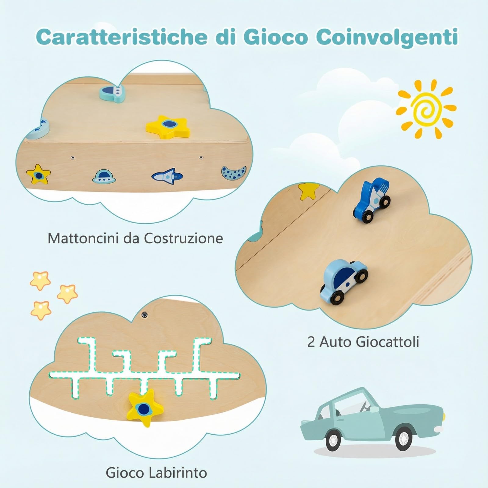 RELAX4LIFE Set da Arrampicata per Bambini, Triangolo di Arrampicata con Scivolo e Arco, Gioco di Incastri in Legno, Gioco Montessori per Bambini 1+ Anni (Astronauta con Rete-3 Pezzi | Blu)