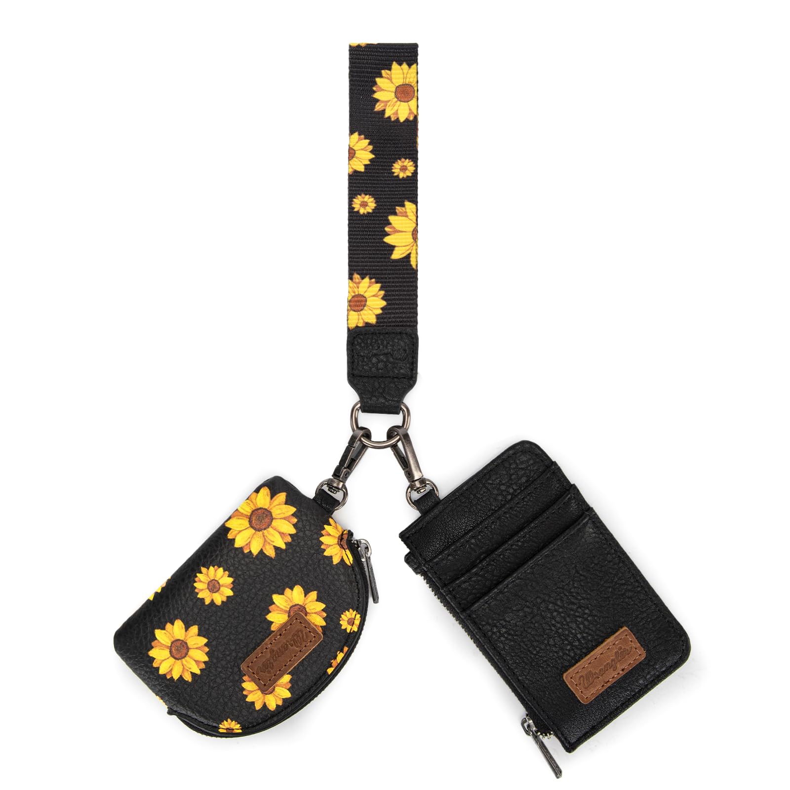 Wrangler KeyChain Wristlet Wallets for Women Sunflower Floral Dual Pouch Wristlet Western Credit Card Holder Wallet with Zipper Pocket