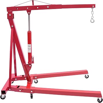 Undercat 1 Ton Hydraulic Crane Carbon Steel Crane Hoist Lift Heavy Duty Folding Hoist with 6 Wheels Engine Hoist Lever with 2204.6 LBS Capacity for Shop Warehouse Red