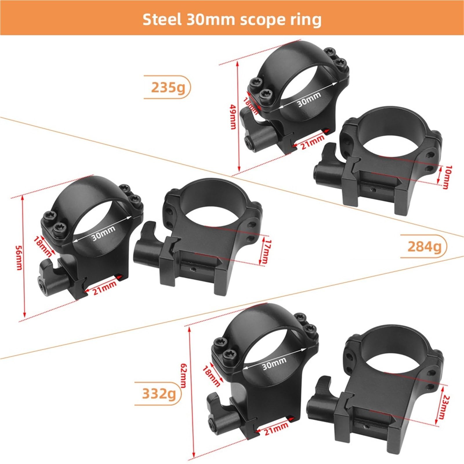 1 Paire De Supports De Lunette en Acier À Double Anneau De 30 Mm De Diamètre for Rail De 21 Mm, Support De Serrage for Tube Décalé en Porte-à-Faux Optique