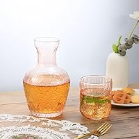 Vista 3 de Jarra de agua de noche de cristal retro en relieve con vaso, jarra y taza de noche, color rosa