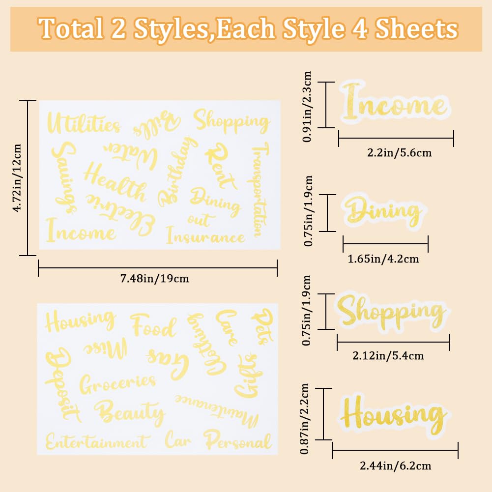 GORGECRAFT 116Pcs Budgeting Labels Stickers Cash Envelope Decals A6 Budget Binder Labels Gold Words Money Organizer Letter Stickers for Finance Planner Budget Saving Sinking Funds Daily Expenses - Image 2